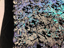 Velvet 4 Way Stretch Shiny Irreversible Sequins Fabric - Iridescent Aqua/White on Black Velvet