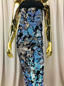 Velvet 4 Way Stretch Shiny Irreversible Sequins Fabric - Iridescent Aqua/White on Black Velvet