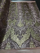 4 Way Stretch - Light Gold and Silver - Two Tone Flower Design Sequins On Stretch Mesh By The Yard