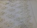Floral 3D - Ivory Beaded Embroided Pattern with Pearls High Quality Fabric Sold by The Yard