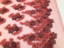 Floral 3D - Pink Beaded Embroided Pattern with Pearls High Quality Fabric Sold by The Yard