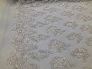 Floral 3D - Off-White Beaded Embroided Pattern with Pearls High Quality Fabric Sold by The Yard