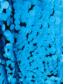 Circle Sequins - Turquoise -  Big Sequins On Mesh Fabric Sold By The Yard