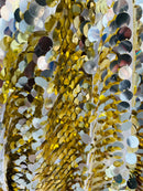 Circle Sequins - Gold/ Silver Two Tone -  Big Sequins On Mesh Fabric Sold By The Yard