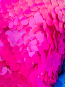 Circle Sequins - Pink -  Big Sequins On Mesh Fabric Sold By The Yard