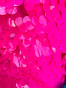 Circle Sequins - Pink -  Big Sequins On Mesh Fabric Sold By The Yard