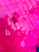 Circle Sequins - Pink -  Big Sequins On Mesh Fabric Sold By The Yard