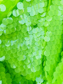 Circle Sequins - Lime Green -  Big Sequins On Mesh Fabric Sold By The Yard