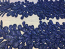 Peacock Feathers Royal Blue Beaded Peacock Feathers Embroider On Mesh Dress-Prom-Gown By 2 Feathers