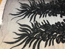 Peacock Feathers Black Beaded Peacock Feathers Embroider On A Mesh Dress-Prom-Gown By 2 Feathers