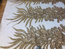 Peacock Feathers Gold Beaded Peacock Feathers Embroider On A Mesh Dress-Prom-Gown By 2 Feathers