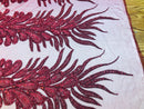 Peacock Feathers Burgundy Beaded Peacock Feathers Embroider On A Mesh Dress-Prom-Gown By 2 Feathers