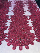 Peacock Feathers Burgundy Beaded Peacock Feathers Embroider On A Mesh Dress-Prom-Gown By 2 Feathers