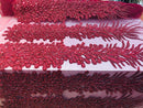 Peacock Feathers Burgundy Beaded Peacock Feathers Embroider On A Mesh Dress-Prom-Gown By 2 Feathers