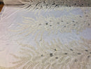 Peacock Feathers White Beaded Peacock Feathers Embroider On A Mesh Dress-Prom-Gown By 2 Feathers