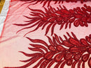 Peacock Feathers Red Beaded Peacock Feathers Embroider On A Mesh Dress-Prom-Gown By 2 Feathers