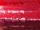 Peacock Feathers Red Beaded Peacock Feathers Embroider On A Mesh Dress-Prom-Gown By 2 Feathers