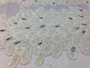 Peacock Feathers OFF WHITE Beaded Peacock Feather Embroider On A Mesh Dress-Prom-Gown By 2 Feathers