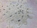 Peacock Feathers OFF WHITE Beaded Peacock Feather Embroider On A Mesh Dress-Prom-Gown By 2 Feathers