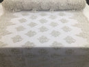 Beaded Fabric By The Yard Of White Embroidered Pattern Beaded On A Mesh For Bridal Veil  Wedding