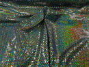 Honeycomb Foil Fabric - Iridescent Silver - Hexagon Print On Black Spandex Fabric