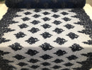 Beaded Fabric By The Yard Navy Embroidered Pattern Beaded On A Mesh For Bridal Veil Flower Wedding
