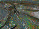Honeycomb Foil Fabric - Holographic Silver - Hexagon Print On Black Spandex Fabric