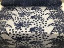 Navy Blue - Mini 3D Flower Embroidered Mesh Sequins And Beaded Fabric Sold By The Yard
