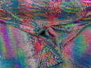 Honeycomb Foil Fabric - Iridescent Silver - Hexagon Print On Blue / Pink Spandex Fabric