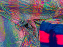 Honeycomb Foil Fabric - Iridescent Silver - Hexagon Print On Blue / Pink Spandex Fabric