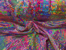 Honeycomb Foil Fabric - Iridescent Silver - Hexagon Print On Pink / Yellow Fabric