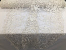 Ivory - Mini 3D Flower Embroidered Mesh Sequins And Beaded Fabric Sold By The Yard