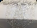 White - Mini 3D Flower Embroidered Mesh Sequins And Beaded Fabric Sold By The Yard