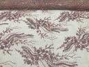 Beaded - Dusty Rose - Elegant Small Flower Pattern Design Sequins Fabric with Beads Sold By The Yard