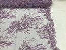 Beaded - Lilac - Elegant Small Flower Pattern Design Sequins Fabric with Beads Sold By The Yard