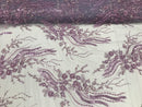 Beaded - Lilac - Elegant Small Flower Pattern Design Sequins Fabric with Beads Sold By The Yard