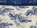 Beaded - Royal Blue - Elegant Small Flower Pattern Design Sequins Fabric with Beads Sold By The Yard
