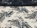 Beaded - Navy - Elegant Small Flower Pattern Design Sequins Fabric with Beads Sold By The Yard