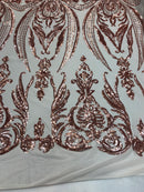 4 Way Stretch - Blush with Nude Mesh - Sequins Pattern Elegant Design Mesh Fabric Sold By The Yard