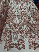 4 Way Stretch - Blush with Nude Mesh - Sequins Pattern Elegant Design Mesh Fabric Sold By The Yard