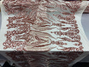 4 Way Stretch - Blush with Nude Mesh - Sequins Pattern Elegant Design Mesh Fabric Sold By The Yard