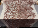 Rose Gold sequins fabric 4 Way Stretch Embroidered Royalty Sequins Fancy Design Fabric By Yard