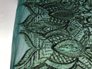 Hunter Green - 4 Way Stretch Embroidered Royalty Sequins Design Fabric By Yard