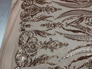Big Damask Sequins Fabric - Rose Gold - 4 Way Stretch Damask Sequins Design Fabric By Yard