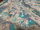 Velvet 4 Way Stretch - Iridescent Aqua - Shiny Reversible Sequins Fabric On White Velvet By Yard