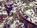 Velvet 4 Way Stretch - Iridescent Purple Gold - Shiny Reversible Sequins Fabric On Velvet By Yard