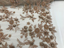 3D Flower Fabric - Skin - Fancy Embroidered Mesh Sequins Fabric with Beads Sold By The Yard