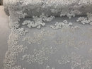 Lace Fabric - White - Flowers Embroidery Sequins Mesh Wedding Bridal Fabric Sold By The Yard