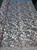 Leopard Sequins Fabric - Blush - Animal Print Shiny Sequins Design 2 Way Stretch Sold By The Yard