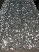 Leopard Sequins Fabric - Silver - Animal Print Shiny Sequins Design 2 Way Stretch Sold By The Yard